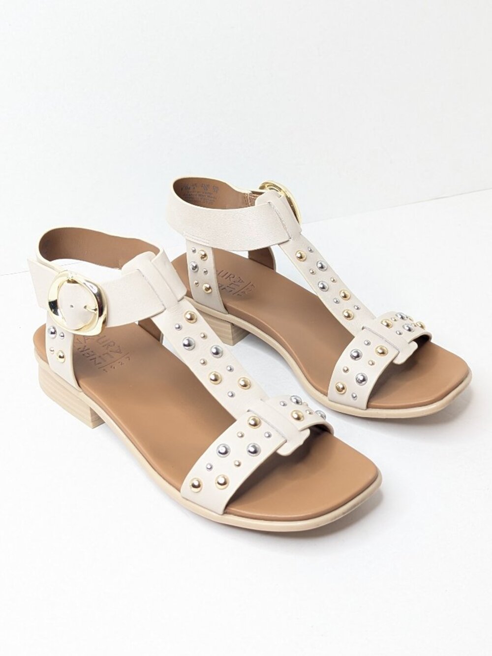 Naturalizer Brandy Stud Buckle Sandals Ivory Mist Leather Women's 8.5